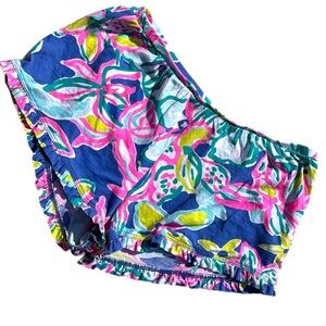 Lilly Pulitzer Girls Large 8-10 Tropical Ruffle Shorts Blue Pink Floral